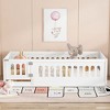 Floor Bed with Heightened Safety Guardrails and Door, Solid Wood Bedframe with Rails for Girls - 3 of 4