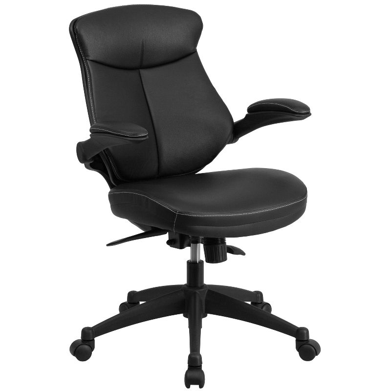 Flash Furniture Kale Mid-Back Black LeatherSoft Executive Swivel Ergonomic Office Chair with Back Angle Adjustment and Flip-Up Arms, 1 of 11