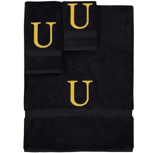 BC BARE COTTON Monogrammed Towel Set, Personalized Gift, Set of 3 - Black - Gold Block - 1 of 4