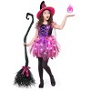 Joyfy Girls Light Up Witch Costume, Kids Witch Costume with Hat and Broom for Toddler Halloween Dress Party - 3 of 4