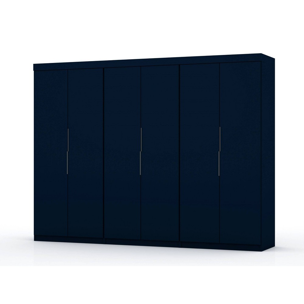 Set of 3 Mulberry 2.0 Wardrobe Closet Blue - Manhattan Comfort: Bedroom Storage, MDF Composite, Metal Hardware -  77600373