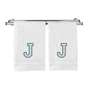 BC BARE COTTON Monogrammed Hand Towels, Personalized Gift, Set of 2 - Embroidered Writing with Light Blue - 1 of 4