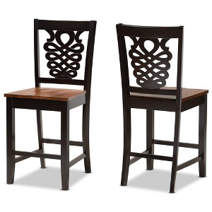 Baxton Studio 2pc Gervais Two-Toned Wood Counter Height Barstools Brown/Walnut: Upholstered Polyester, Oval Shape - 1 of 4