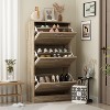 Hitow Woodgrain Tipping Shoe Cabinet Openwork Lines Design - 2 of 4