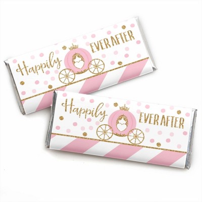 Big Dot of Happiness Little Princess Crown - Candy Bar Wrapper Pink and Gold Princess Baby Shower or Birthday Party Favors - Set of 24