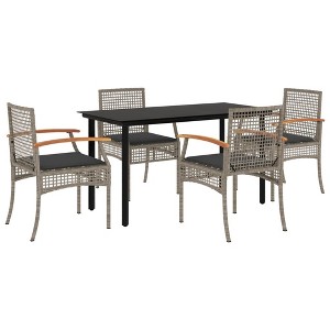 vidaXL Garden Dining Set Black PE rattan 3 Piece Set Removable Covers - Gray 55.1" Table Length 4 Items - 1 of 4