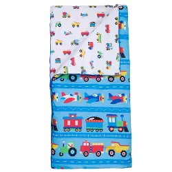 Wildkin Kids Microfiber Sleeping Bag for Boys and Girls with Pillow Case, Slumber Parties,Camping and Overnight Travel (Trains Planes and Trucks)