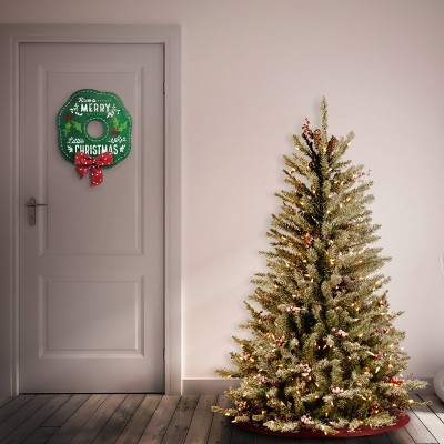 4.5 ft Pre-Lit Dunhill Fir Slim Christmas Tree with Snow and Berries