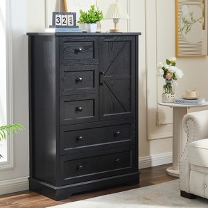 Farmhouse 47.2 '' H 5 Drawer Bedroom Dresser with Door, Wood Rustic Tall Chest of Drawers for Bedroom, Closet Storage for Bedroom - 1 of 4