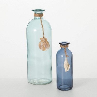 Sullivans 10.25" & 6.25" Sea-Blue Bottle Vase Set of 2