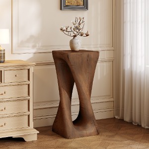 Lyngins Twisted Spiral Patio End Tables, MGO Accent Table, Wood-Look Outdoor End Table for Patio or Indoor Use, Outdoor Side Table - 1 of 4