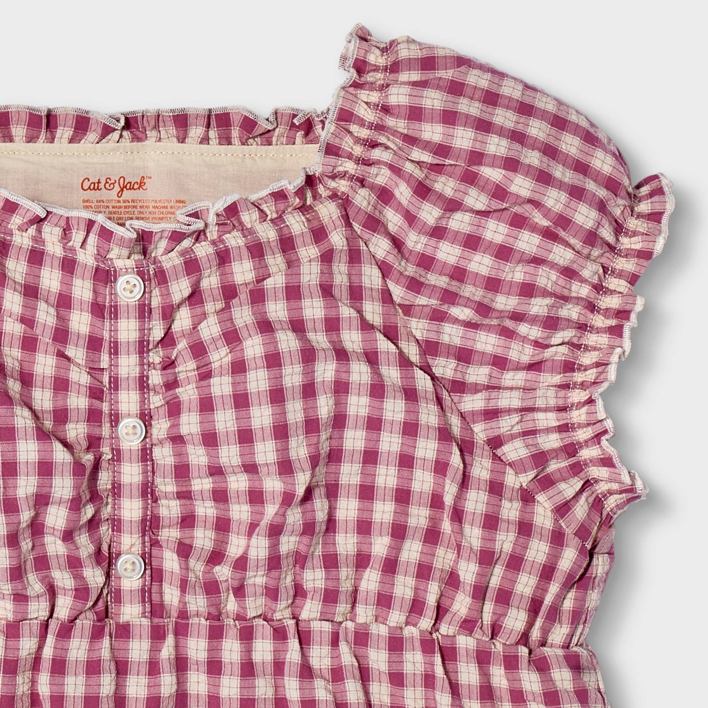 Блузка Cat & Jack Short Sleeve Woven Gingham Blouse для девочек, цвет: Розовато-лиловый — фото 4
