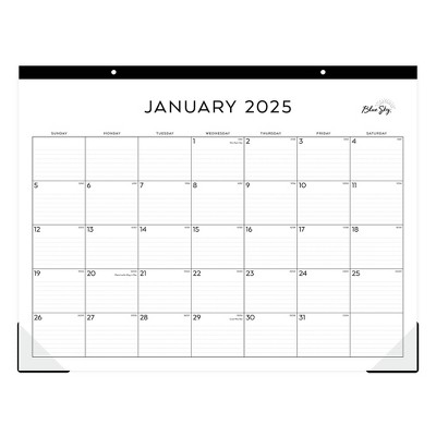 BlueSky 2025 Monthly DeskPad 17.05"x21.97" White: Adult Paper Desktop Calendar, January-December, Tape Binding