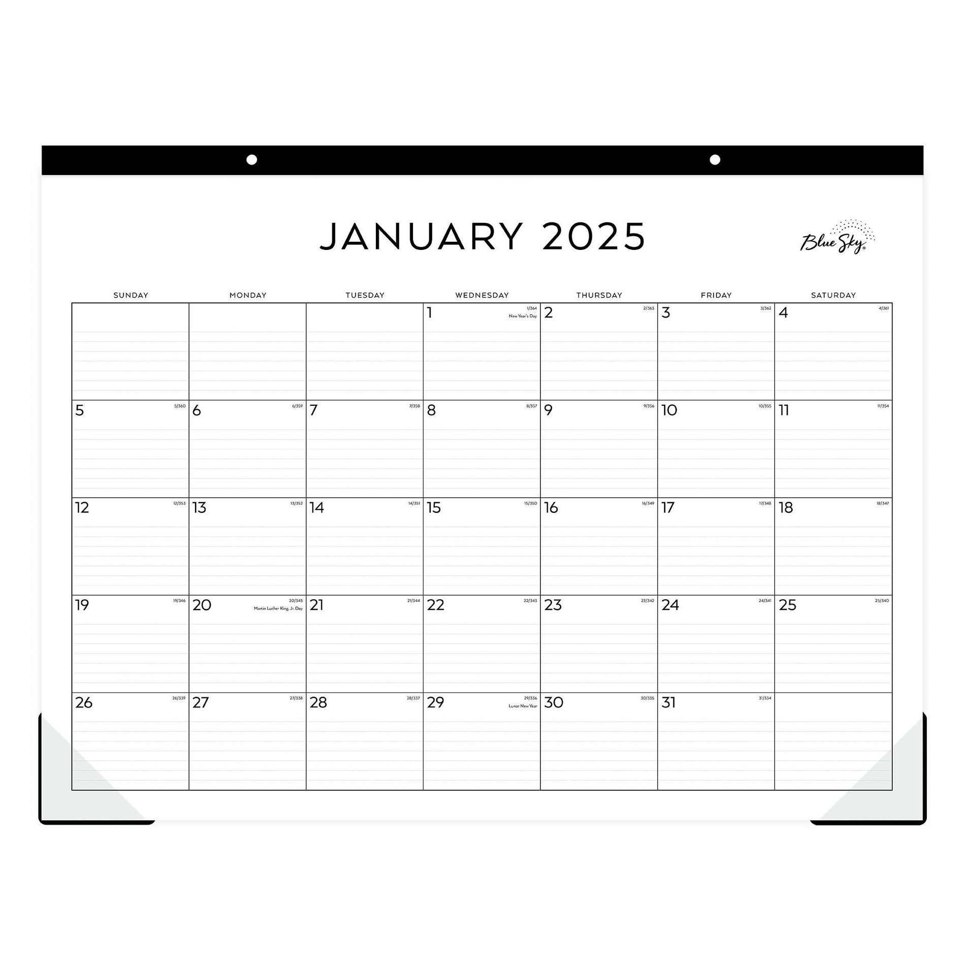 BlueSky 2025 Monthly DeskPad 17.05"x21.97" White: Adult Paper Desktop Calendar, January-December, Tape Binding