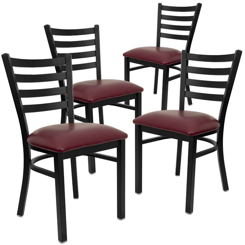 Flash Furniture 4 Pack HERCULES Series Black Ladder Back Metal Restaurant Chair - Burgundy Vinyl Seat, 2 of 12