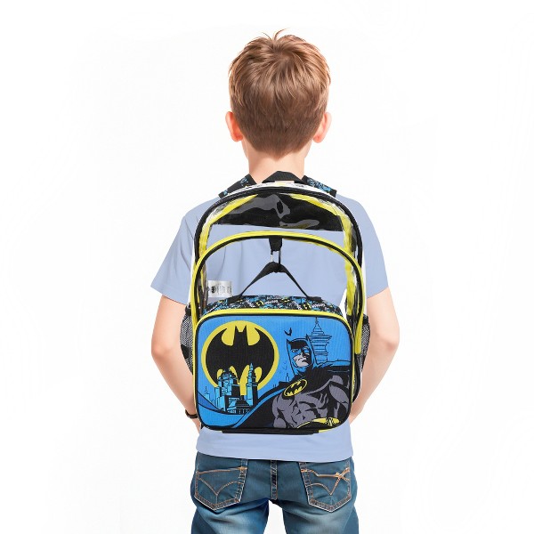 Set de 2 piezas de mochila y lonchera transparente de 16 pulgadas para niños de Batman 6