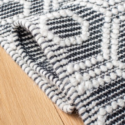 Ivory and Black Hand Woven Wool Square Area Rug 6' x 6'