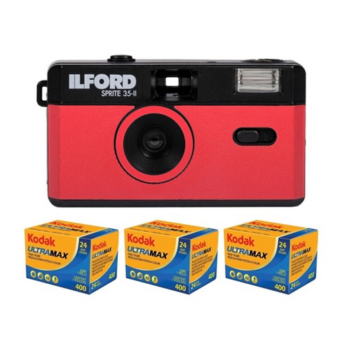 Ilford Sprite 35-II 35mm Film Camera Red & Black w/ 3-Pack Kodak 400 Film Bundle - image 1 of 3