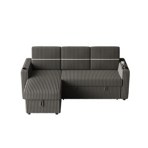 TiramisuBest 113.5" U-Shaped Modular Corduroy Sectional Sofa with Storage Ottoman, 6-Seat Convertible Chaise for Living Room,Black - 1 of 4