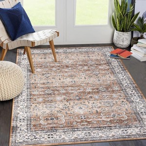 Large Area Rug  Washable Rugs Rugs Vintage Oriental Floral Carpet Low Pile Non-Shedding Floor Cover - 1 of 4