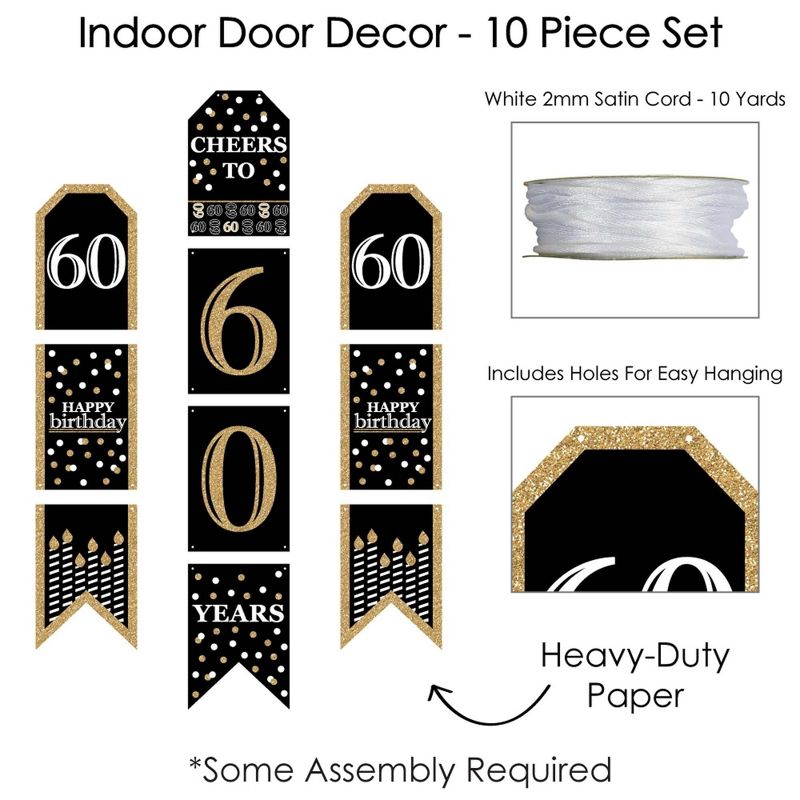 Big Dot of Happiness Adult 60th Birthday - Gold - Hanging Vertical Paper Door Banners - Birthday Party Wall Decoration Kit - Indoor Door Decor, 5 of 8