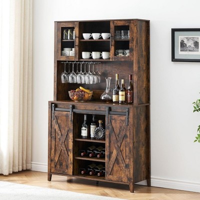 Whizmax Farmhouse Bar Cabinet with Sliding Barn Door for Kitchen, Dining Room
