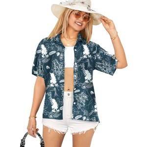 HAPPY BAY Women's Button Down Blouses Funky Short Sleeve Tropical Vacation Blouse Top Shirt Summer Beach Party Floral Hawaiian Shirts - 1 of 4