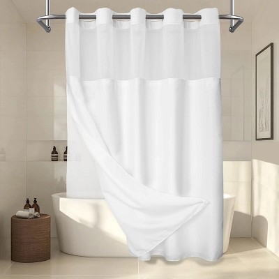 LunaLulinlk No Hook Slub Textured White Shower Curtain