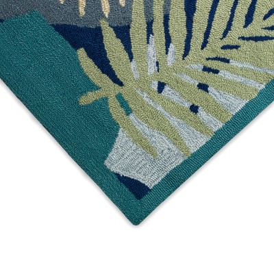 Abstract Navy and Aqua Handmade Synthetic Rug 42.5"