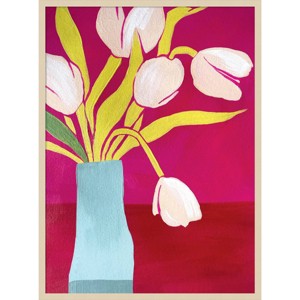 31"x41" Pink Tulips by Emma Daisy Wood Framed Wall Art Print Brown - Amanti Art - 1 of 4