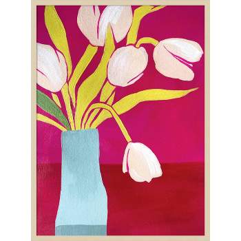 31"x41" Pink Tulips by Emma Daisy Wood Framed Wall Art Print Brown - Amanti Art