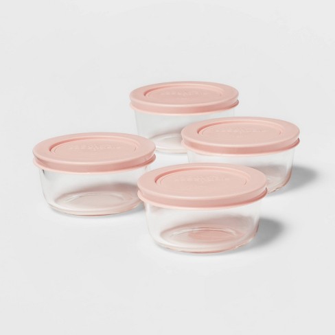4pk (8pc) 1c Round Glass Food Storage Container Set Pink - Room Essentials™