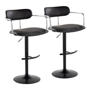 Adjustable Height Metal and Faux Leather Contemporary Barstool with 360-Degree Swivel and Rounded T Footrest, Set of 2 for Kitchen or Home Bar - 1 of 4