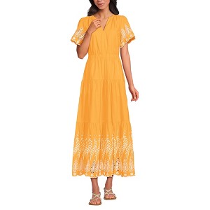 Lands' End Women's Tiered Cotton Poplin Embroidered Maxi Dress - 1 of 4