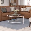 Two Shelf Round Metal Base Coffee Table in White with Glass Top - Henn&Hart - 4 of 4