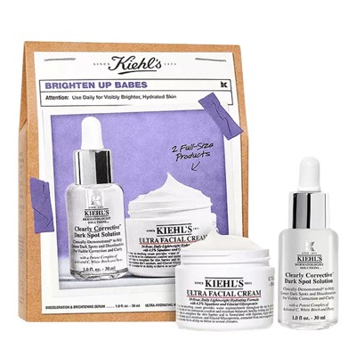 Kiehl's Brighten Up Babes Skincare Set (Clearly Corrective Solution 1 oz, Ultra Facial Cream 1.7 oz)