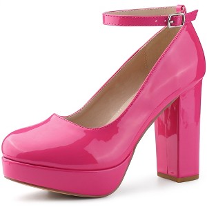 Allegra K Women's Platform Ankle Strap Chunky Heel Mary Janes Pumps - 1 of 4