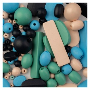 John Bead Craft Wood Beads Bag with 5m Elastic Nylon Cords Blue/Light Blue/Natural/Green 90g - 1 of 4