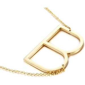 Large Sideways Initial Pendant Necklace 18K Gold Plated Stainless Steel - 1 of 4