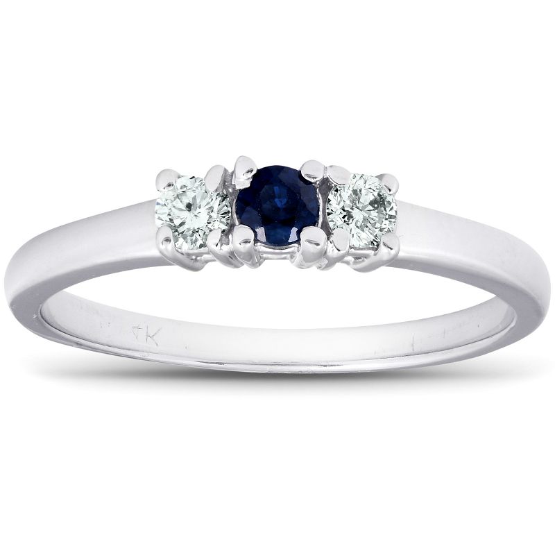Pompeii3 1/4ct 3 Stone Blue Sapphire Diamond Ring 14k White Gold, 1 of 6