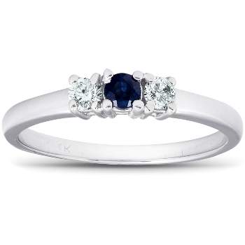 Pompeii3 1/4ct 3 Stone Blue Sapphire Diamond Ring 14k White Gold