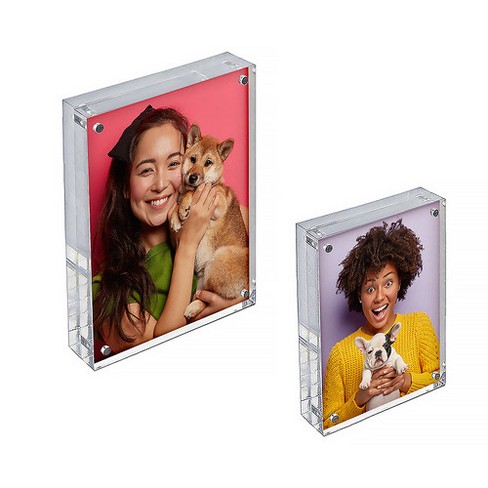 Azar Displays Clear Acrylic Magnetic Photo Block Frame Set with 4x6 and 5x7  size Frames