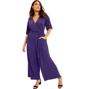 June + Vie by Roaman's Women's Plus Size Wide-Leg Jumpsuit - 1 of 4