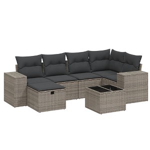 vidaXL Garden Sofa Set Grey Poly Rattan, Steel, Tempered Glass Large - 1 of 4