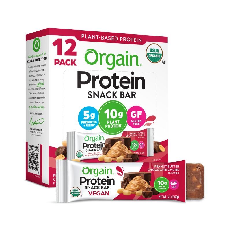 Orgain Organic Vegan Protein Bar - Peanut Butter Chocolate Chip - 12ct, 1 of 9