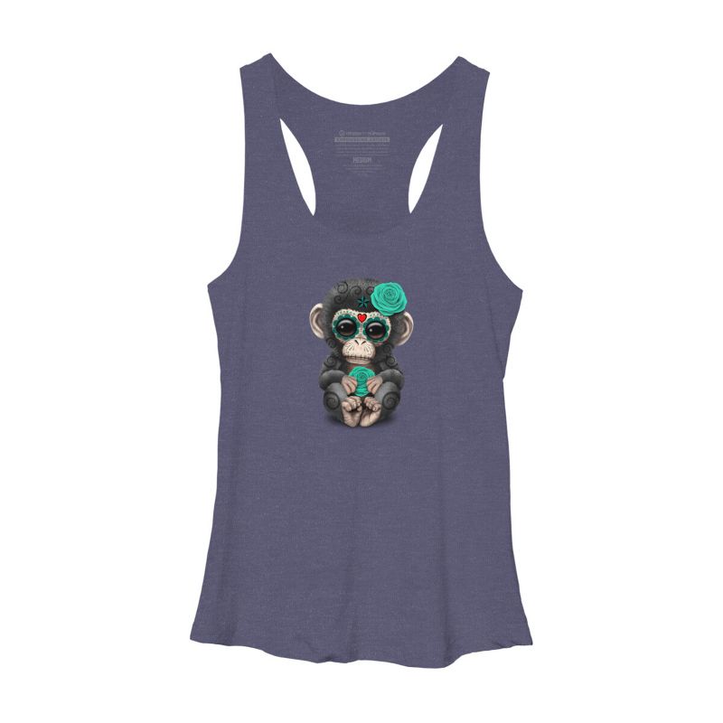 Women's Design By Humans Blue Day of the Dead Sugar Skull Baby Chimp By jeffbartels Racerback Tank Top, 1 of 4