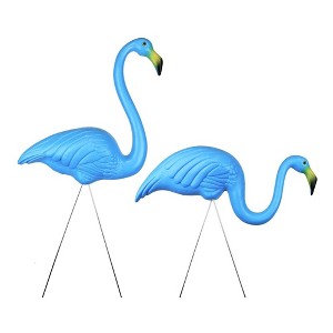 Union Products 62362 Outdoor Original Iconic Featherstone Weather Resistant Metal 24 Inch and 34 Inch Flamingo Yard Lawn Ornaments, Set of 2, Blue - 1 of 2
