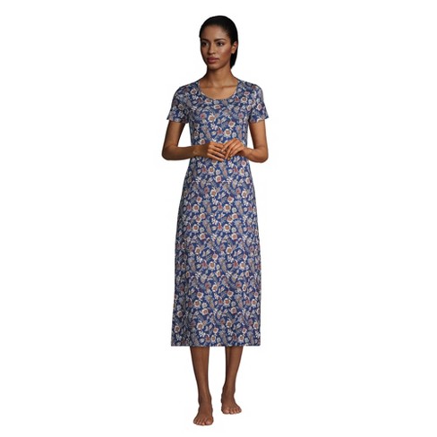 Lands' End Women's Supima Cotton Short Sleeve Midcalf Nightgown Dress -  Small - Evening Blue Etched Jacobean : Target