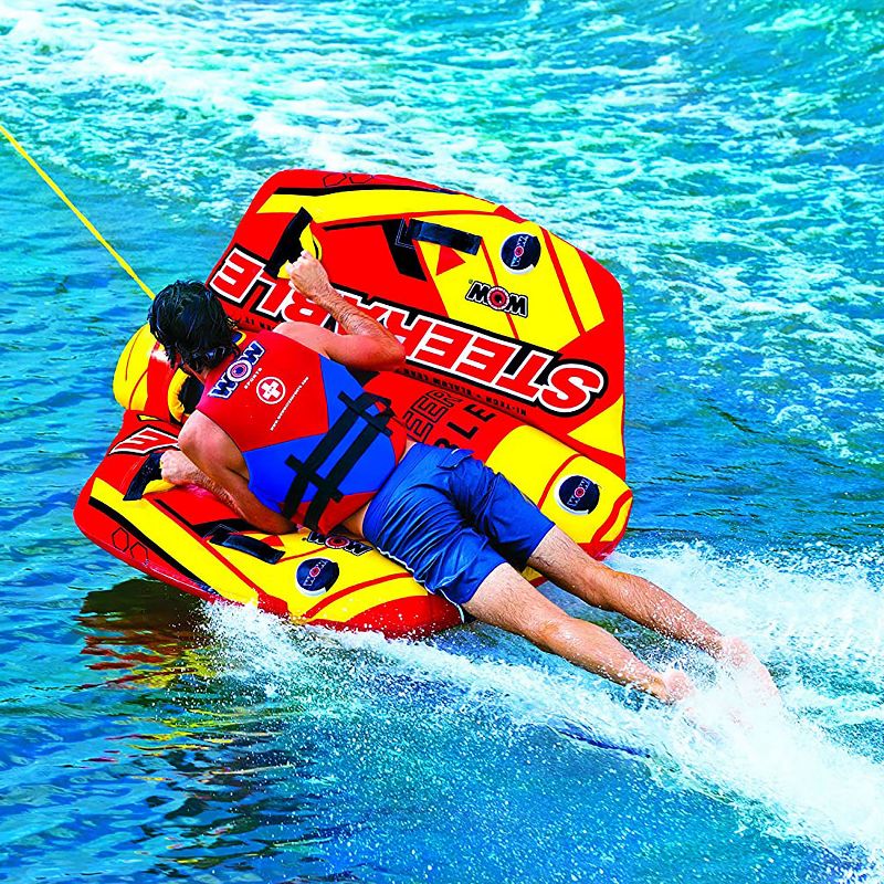 WOW Watersports 19-1090 Steerable 1 to 2 Person Inflatable River Lake Towable Tube Float with 4 Double Webbing Handles and 2 Point Tow System, Red, 5 of 6