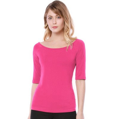 INSPIRE CHIC Women's Half Sleeves Scoop Neck Fitted Layering Soft T-Shirt